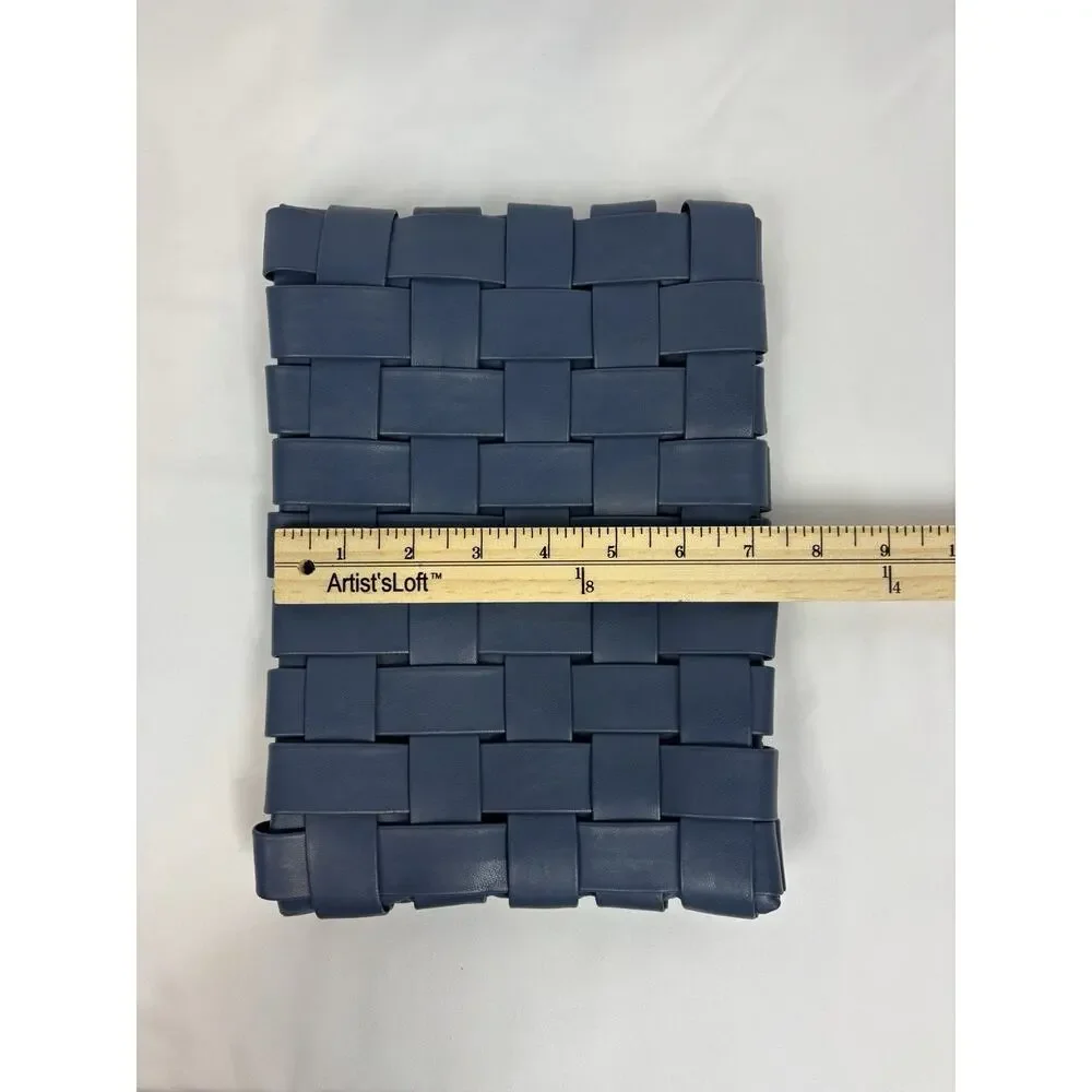 Remi / Reid Anthropologie Lindy Woven Clutch Shoulder Bag Blue Vegan Leather Gol - Picture 7 of 8